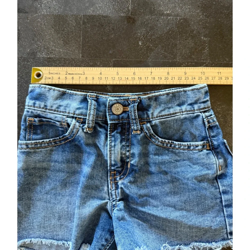 Old Navy Kids Blue Denim Cutoff Shorts High Rise Adjustable Waist Size 7 Slim